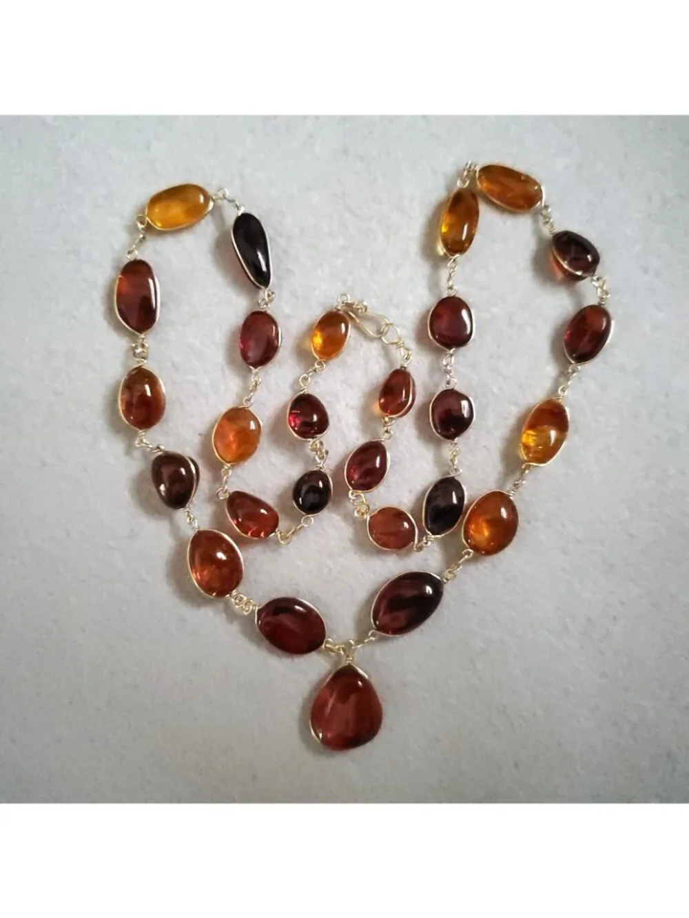 Amber Necklace Gold Tone Wire Wrapped Station 20" - Picture 3 of 5